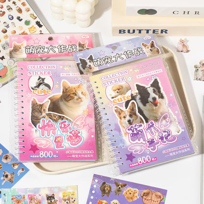 Cute Pets Theme Sticker Book 30 Sheets/Bag with Ring Binding for Scrapbooking DIY Collage Material Background Decoration Beauty World Shop