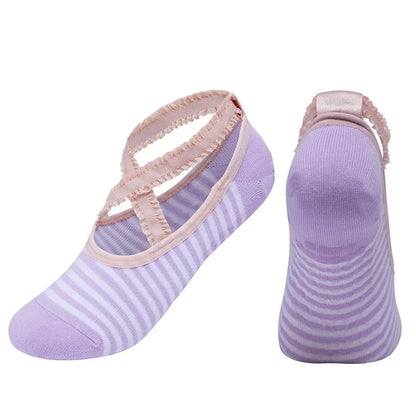 Solid Color Yoga Socks Professional Silicone Non-slip Ballet Pilates Socks Backless Breathable Bandage Cotton Dance Sports Socks Beauty World Shop