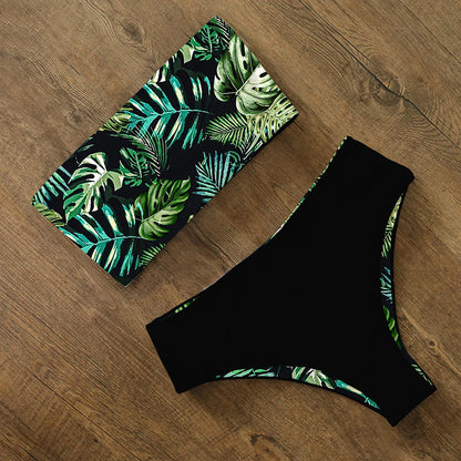 2025 New Sexy Low Hight Bikini Set Swimwear Women Bandeau Female Print Floral Strappy Swimsuit Bathing Suit Beach Wear Biquini Beauty World Shop