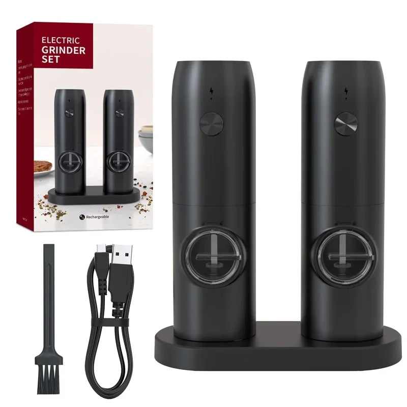 Electric Automatic Salt And Pepper Grinder Set Rechargeable With USB Gravity Spice Mill Adjustable Spices Grinder With LED Light Beauty World Shop