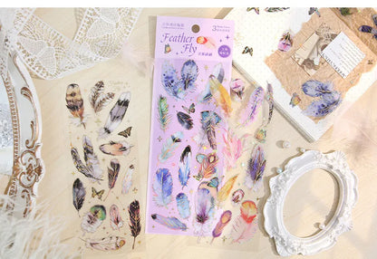 3pcs Kawaii Feather Dragonfly Bird Jellyfish Decorative Stickers Pack Scrapbooking Material Label Diary Phone Journal Planner Beauty World Shop