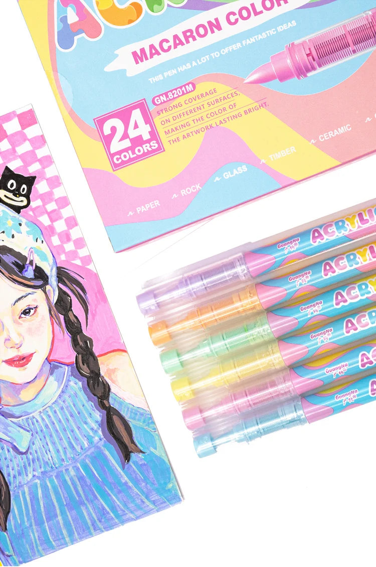 GuangNa 12-72 Colors Soft Brush Acrylic Marker Pen Set,Skin Tone, Macaron color,DIY Hand Drawn,Paint Art Markers pens,GN.8201F/M Beauty World Shop