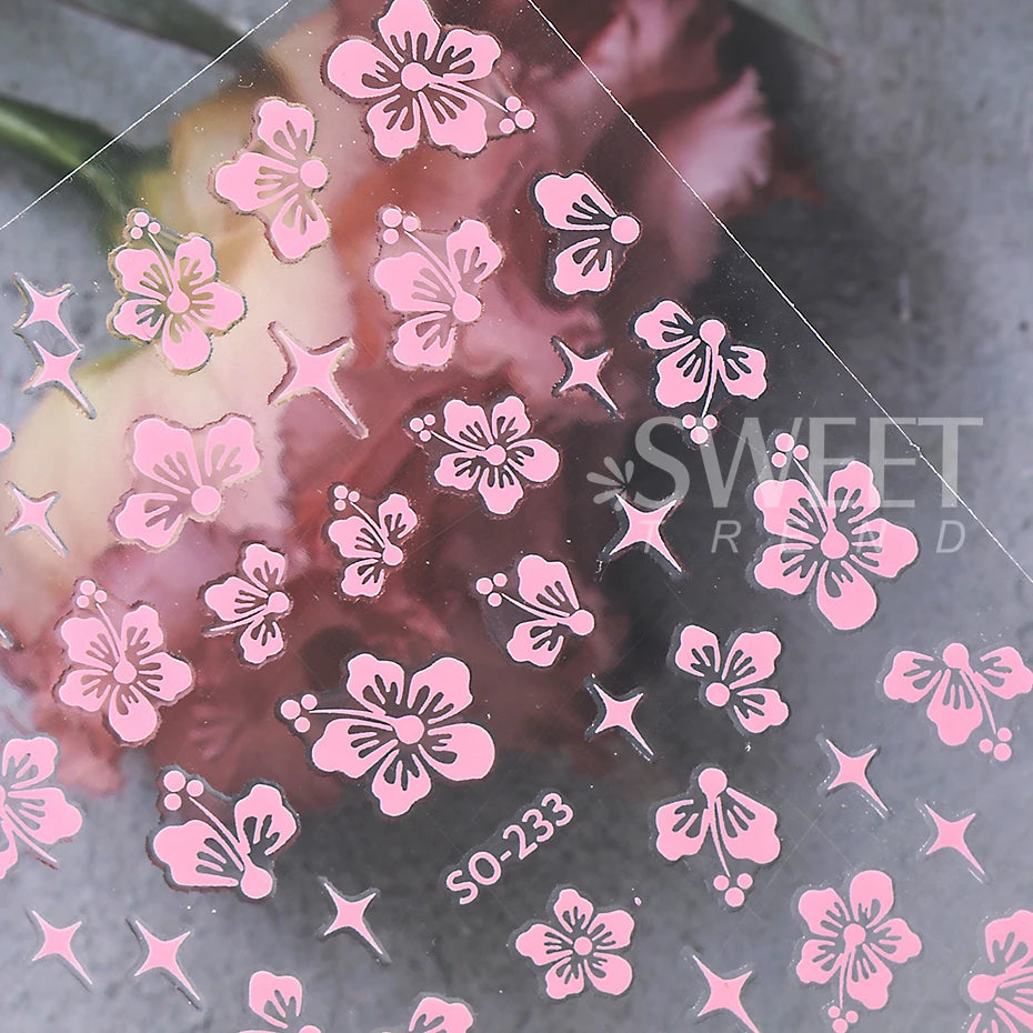 4pcs/set Hibiscus Flowers Nail Sticker Y2K Star Adhesive Nail Art Supplies Decal for Women Nail Supplies DIY Manicure Decoration Beauty World Shop