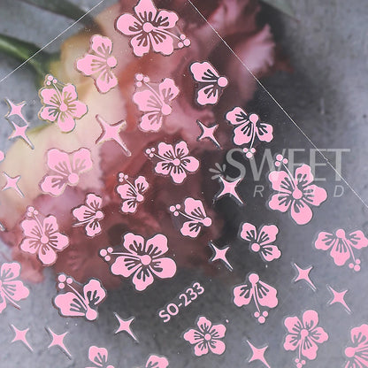4pcs/set Hibiscus Flowers Nail Sticker Y2K Star Adhesive Nail Art Supplies Decal for Women Nail Supplies DIY Manicure Decoration Beauty World Shop