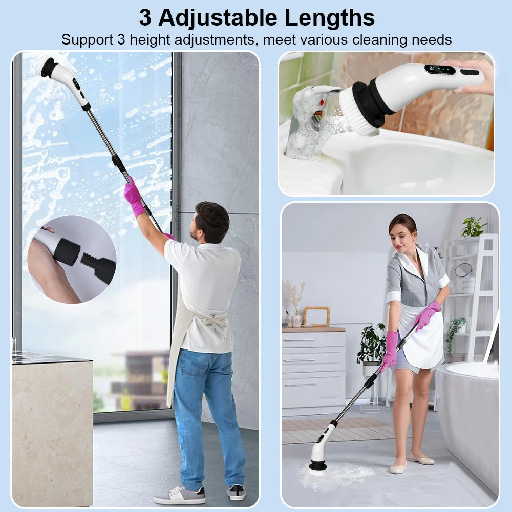 Electric Bathroom Cleaning Brush 9-in-1 Wireless Household Rotation Cleaning Brush for Bathroom Kitchen Toilet Cleaning Scrubber