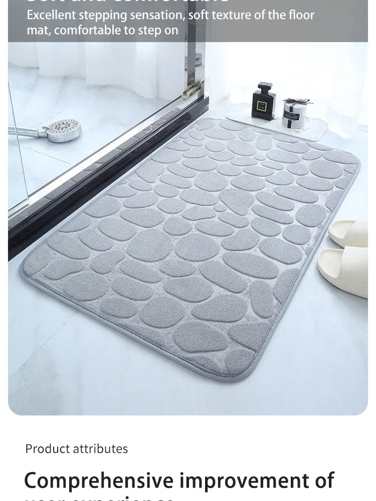 Pebble Embossed Memory Foam Bath Blanket Absorbent Non-Slip Indoor Floor Mat for Bathroom Door Beauty World Shop