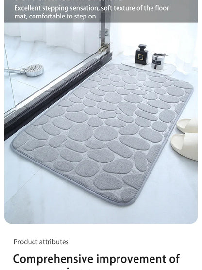 Pebble Embossed Memory Foam Bath Blanket Absorbent Non-Slip Indoor Floor Mat for Bathroom Door Beauty World Shop