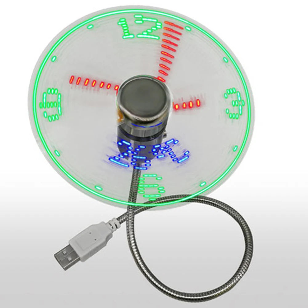 Portable Clock Fan RGB LED Night light 5V USB Hand Fan Real Time Temperature Display Metal Mini Fan for PC Laptop Desktop Cooler Beauty World Shop