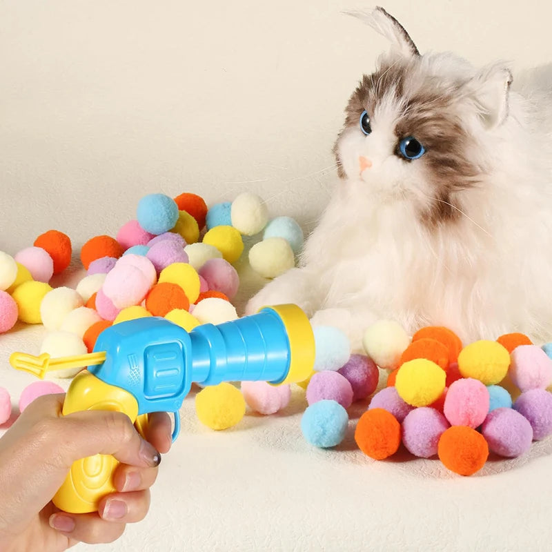 Cat Toys Interactive Launch Training Toy For Pet Kitten Creative Mini Shooting Gun Games Stretch Plush Ball Toys Pet Supplies Beauty World Shop
