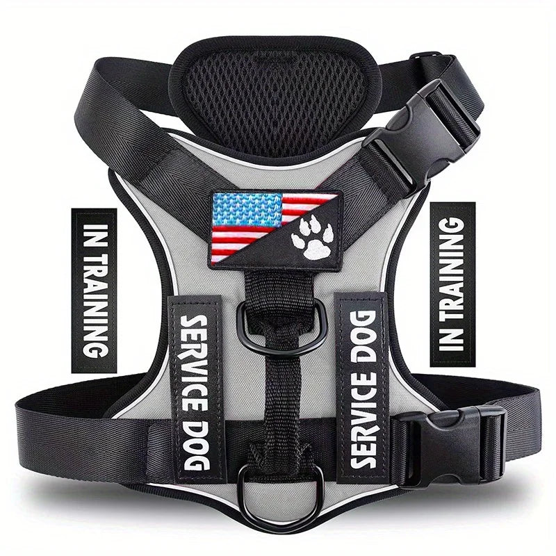 Service Dog Harness, Reflective Dog Vest Harness with 5 PCS Patches, Adjustable Soft Oxford Pet Harness, Inner Layer Mesh, Easy Beauty World Shop