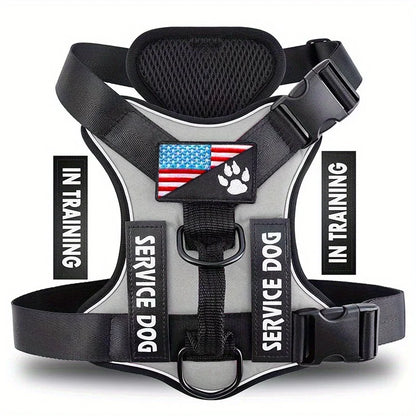 Service Dog Harness, Reflective Dog Vest Harness with 5 PCS Patches, Adjustable Soft Oxford Pet Harness, Inner Layer Mesh, Easy Beauty World Shop