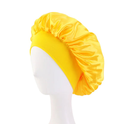 New Women's Satin Solid Wide-brimmed Sleeping Hat Unisex Head Wrap Elastic Band Cap Hair Care Bonnet Night Hat bonnet de nuit Beauty Fashion
