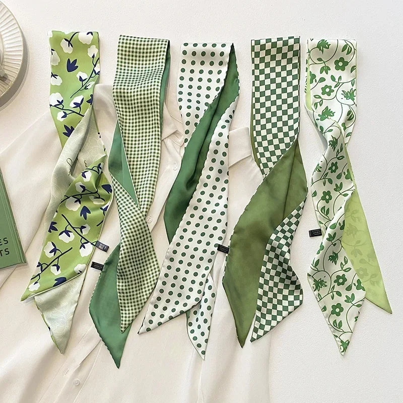 5pcs/set Series Silk Satin Scarf Women Cloth Hair Bands Headdress Accessories Lady Scarves Ribbon Neck Ties for Bag Handle Beauty World Shop