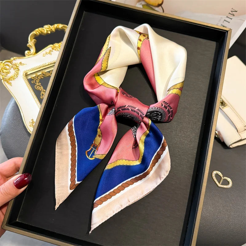 Luxury Print imitation Silk Square Scarf Women Spring Neck Tie Shawl Wraps Female Hair Hand Wrist Headkercheif Hijab Bandana Beauty World Shop
