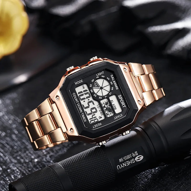 MAYZHISU Classic Men's Digital Watches Luxury Stainless Steel Strap Sport Watches Men Military Clock LED Sport Wristwatch Beauty World Shop
