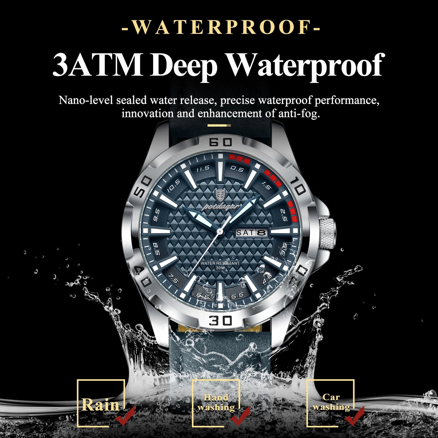 POEDAGAR Original Men Watch Luxury Waterproof Luminous Date Week Watch For Man Quartz Leather Fashion Men's Watches Reloj Hombre Beauty World Shop