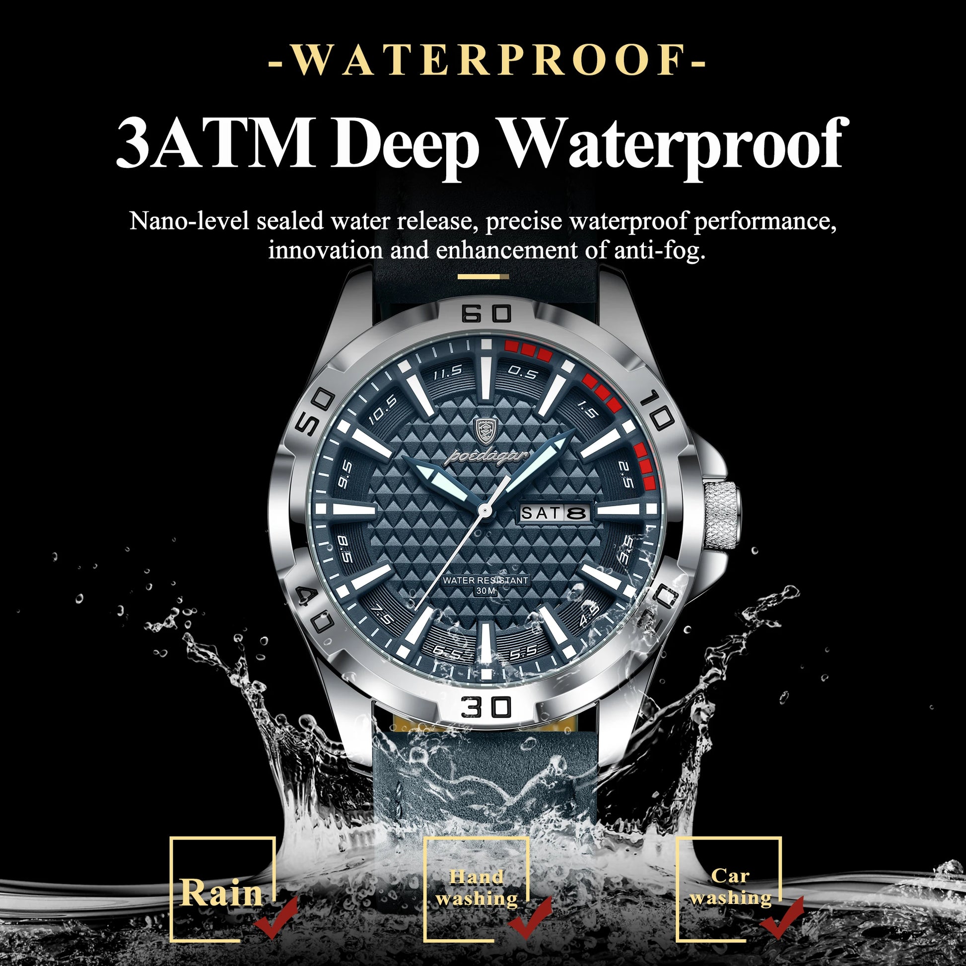 POEDAGAR Original Men Watch Luxury Waterproof Luminous Date Week Watch For Man Quartz Leather Fashion Men's Watches Reloj Hombre Beauty World Shop