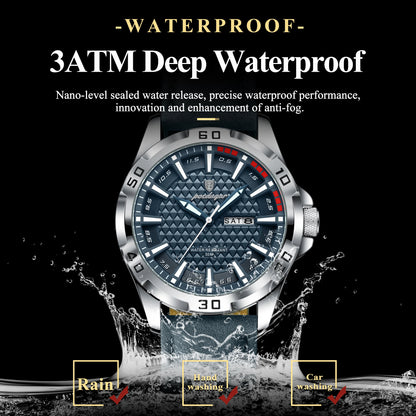 POEDAGAR Original Men Watch Luxury Waterproof Luminous Date Week Watch For Man Quartz Leather Fashion Men's Watches Reloj Hombre Beauty World Shop