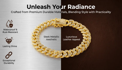 Luxury Hip Hop Dog Collar, Gold Tone Stainless Steel Cuban Chain, Durable Diamond Inlaid Pet Jewelry for Daily Walking Beauty World Shop