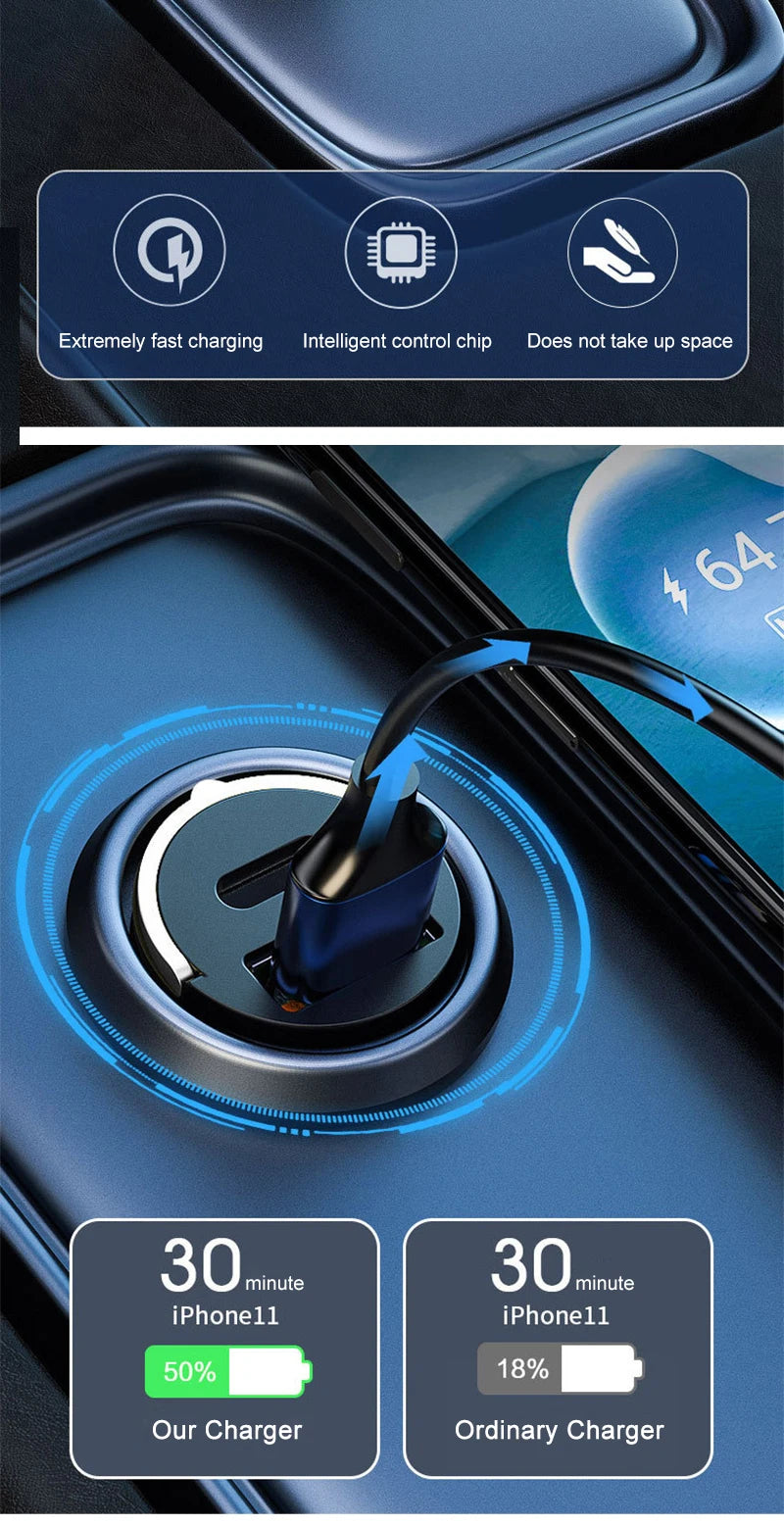 200W mini car charger fast charging for iPhone QC3.0 mini PD USB Type C car mobile phone charger for Xiaomi Samsung Huawei Beauty World Shop