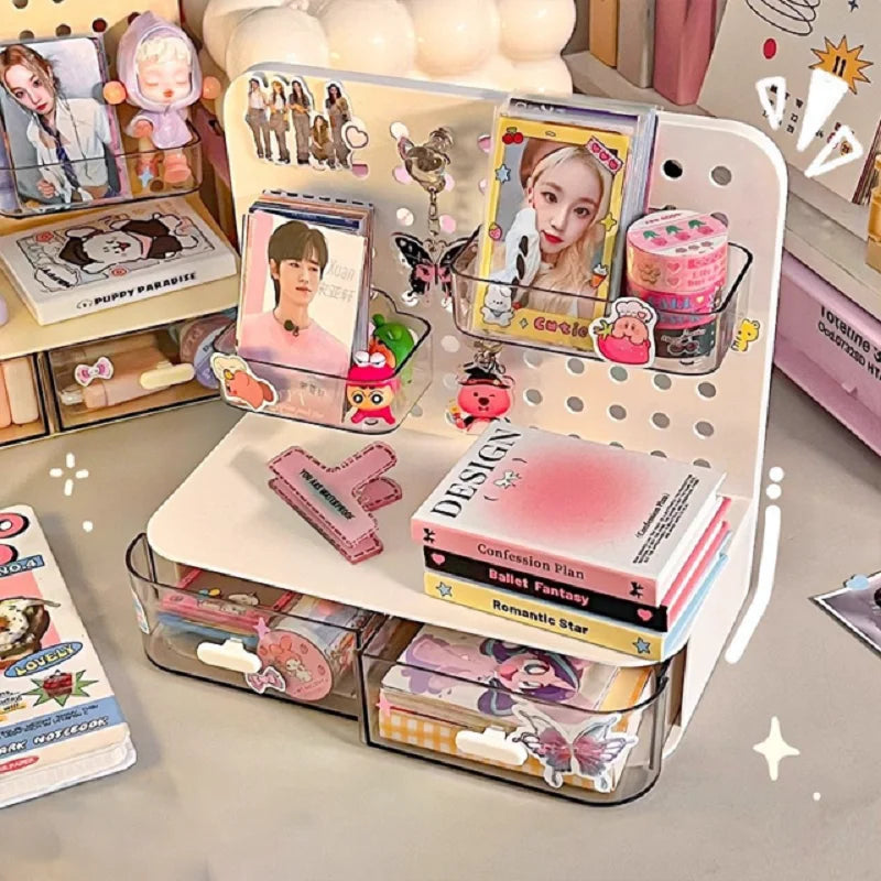 1 Pcs Desktop Perforated Board Storage Box Stationery Sorting Rack Desk Office Cosmetics Storage Rack Pen Holder Beauty World Shop