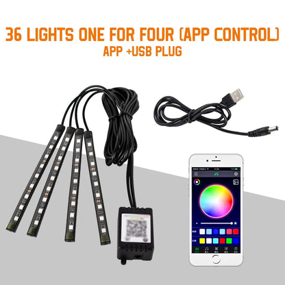 Neon 36 48 72 LED Car Interior Ambient Foot Light Wireless Remote Music APP Control Auto RGB Atmosphere Decorative Lamp Beauty World Shop