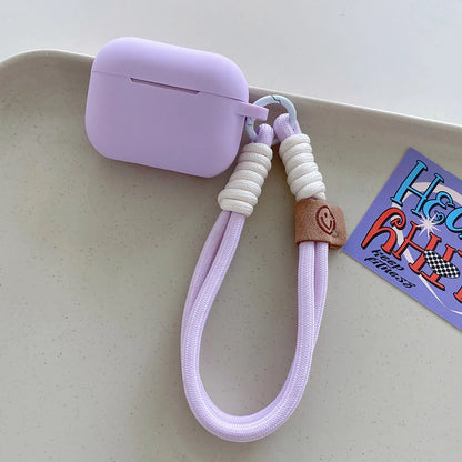 Lavender Purple Matte Silicone Joined Earphone Case for AirPods Pro 2 with Anti Loss Rope for AirPods 1 2 3 4 Soft Funda Cover