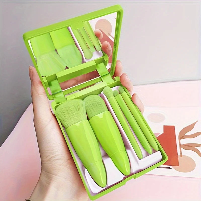 5Pcs Portable Makeup Brush Set With Mirror -  Foldable Travel Kit ，Mini Makeup Brush Set Travel Makeup Brush Set Beauty World Shop