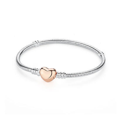 Original 925 Sterling Silver Bracelets Bangles Love Heart Clip Charms Beads Snake Chains For Women Rose Gold DIY Luxury Jewelry Beauty World Shop