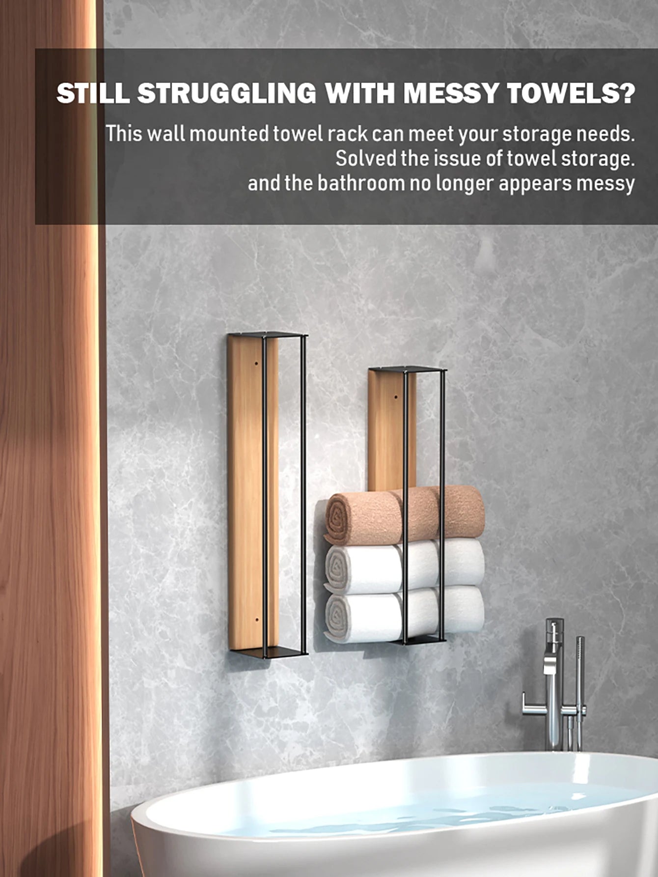 Bathroom wall mounted towel rack, bathroom decorative towel rack, towel hanging rack, roll towel storage, no drilling required Beauty World Shop