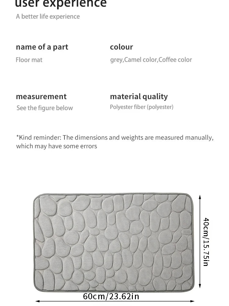 Pebble Embossed Memory Foam Bath Blanket Absorbent Non-Slip Indoor Floor Mat for Bathroom Door Beauty World Shop
