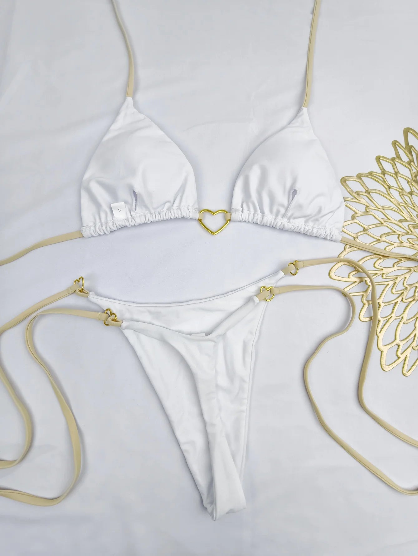 New Solid Color White Bikini Women suit Low Waist Lace-up Fashionable Swimsuit Two-piece Set Beauty World Shop