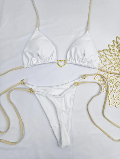 New Solid Color White Bikini Women suit Low Waist Lace-up Fashionable Swimsuit Two-piece Set Beauty World Shop