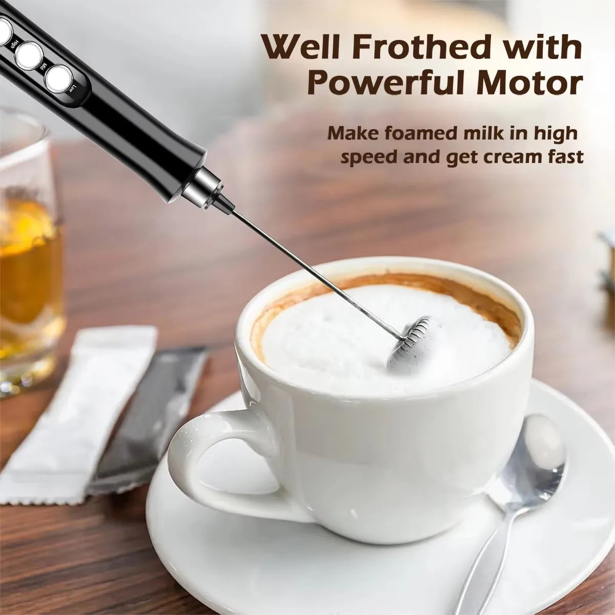 Wireless Rechargeable Electric Milk Frother - 3 Speeds, Handheld Foam Maker for Latte, Cappuccino, Hot Chocolate - USB Rechargea Beauty World Shop