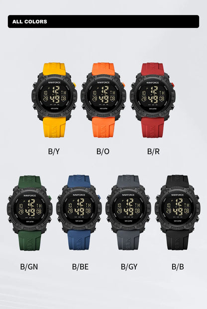 NAVIFORCE 7104 Sports Men's LCD Digital Leisure Date Week Alarm Clock Waterproof Silicone Strap Electronic Watch électronique Beauty World Shop