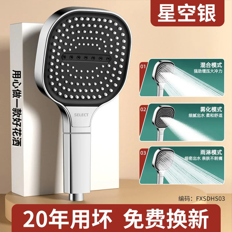 New 13CM Large Panel 3 Modes Shower Head High Pressure Water Massage Shower Head With Filter Element Bathroom Accessories Beauty World Shop