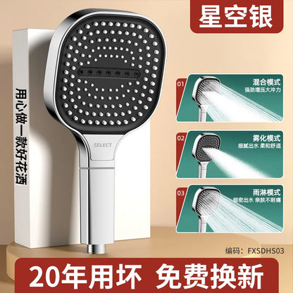 New 13CM Large Panel 3 Modes Shower Head High Pressure Water Massage Shower Head With Filter Element Bathroom Accessories Beauty World Shop