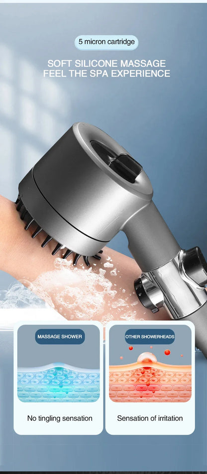 High Pressurized Filter Shower Head 3-mode Adjustable Spray with Massage Brush Rain Faucet Bathroom Accessories Beauty World Shop