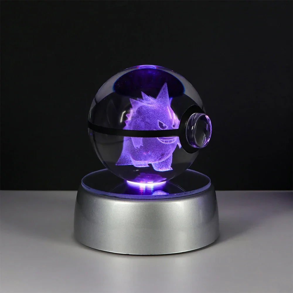Pokemon Crystal Ball Pikachu Gengar Eevee Mewtwo Lacario Anime Game Pokeball Led Night Light Base Kids Birthday Gift Home Decor Beauty World Shop