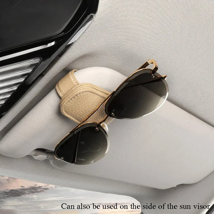Car Sunglasses Holder Sun Visor Sunglasses Clip Cowhide Glasses Case Mount Auto Styling Ticket Card Clip Interior Accessories Beauty World Shop