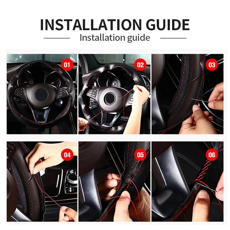 Genuine Leather Steering Wheel Cover For Car Braiding Steering Wheel Protector Covers Anti Scratch Steering Accessories Beauty World Shop