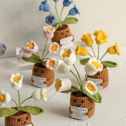 Crochet potted tabletop Words of encouragement forget-me-not crochet Pink convolia heart-warming ornament Gift Beauty World Shop