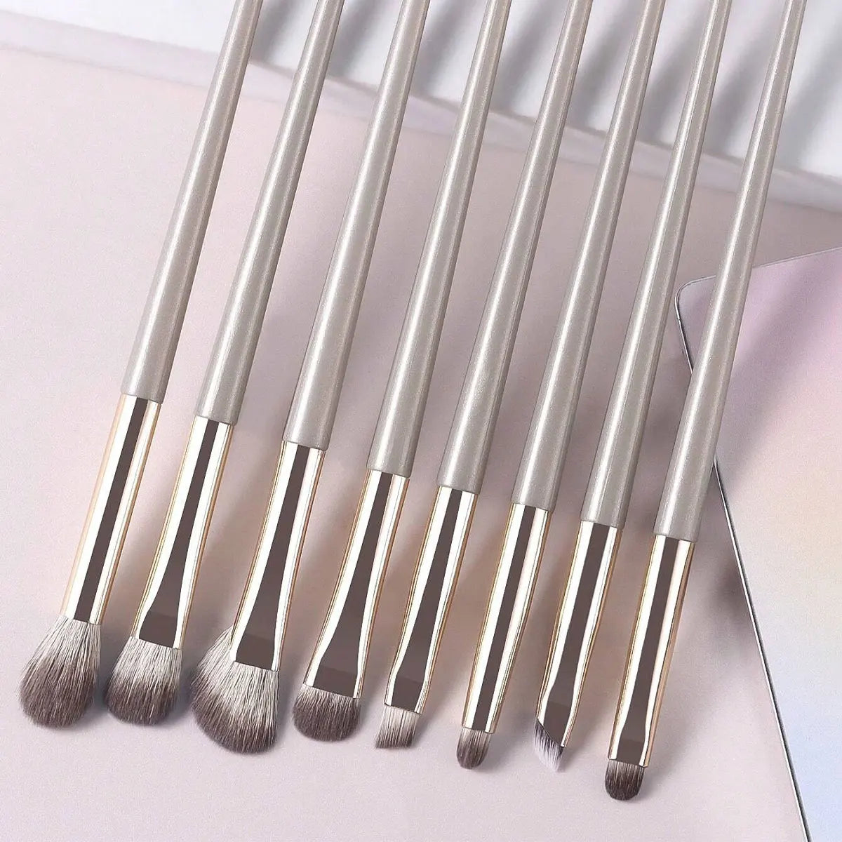 Champagne Silver Portable Eye Makeup Brush Set, 8pcs/Pack Beauty World Shop