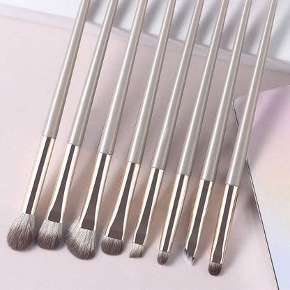 Champagne Silver Portable Eye Makeup Brush Set, 8pcs/Pack Beauty World Shop