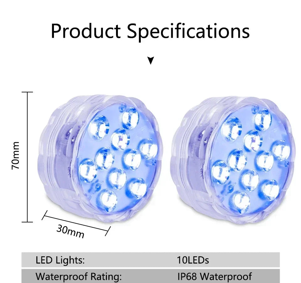 10 LED RGB Underwater Lights with Magnetic Suction Cups 16 Color Lights Fish Tank Pool Underwater Lighting Plant Grow Lights Beauty World Shop