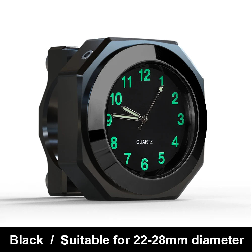 Aluminum Luminous Quartz Watch 22-28mm Motorcycle Scooter Bicycle Handlebar Mount Clock Time Display Clock Moto Accessories Beauty World Shop