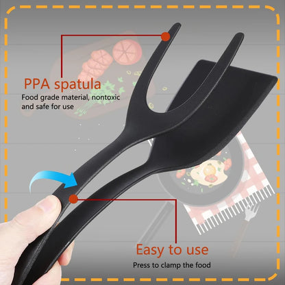 New 2 in 1 Grip Flip Spatula Tongs Egg Flipper Spatula Nylon Non Stick Coating Pancake Fish French Toast Omelet Making Tool Beauty World Shop