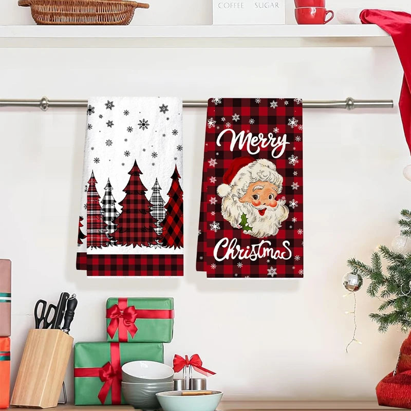 2pcs Christmas Kitchen Towels Buffalo Plaid Xmas Hand Towels Christmas Decorations for Home 2025 Navidad Noel Dish Towels Gifts Beauty World Shop