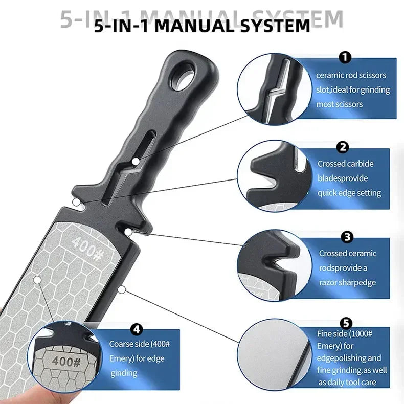 5 in1 Knife Sharpener Diamond Bars 400/1000 Multi-Tool Kitchen Knives Tungsten Steel Ceramic Grinding Double-Sided Whetstone 숫돌 Beauty World Shop