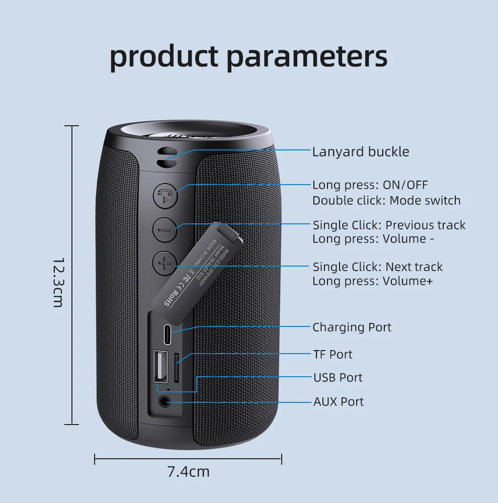 ZEALOT-S32 Mini Portable Bluetooth Speaker HIFI Subwoofer Wireless Speaker with fm Radio Column Support TF, TWS, USB
